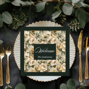 Serviette En Papier Serviettes Personnalisées Chic Vert Or Botanique