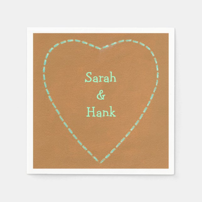 Serviette En Papier Serviettes personnalisées marron foncé turquoise (Devant)