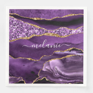 Serviette En Papier Serviettes Personnalisées Nom Paillettes Or Violet