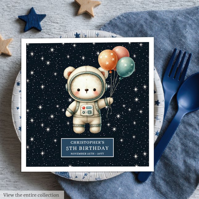 Serviette En Papier Serviettes personnalisées pour garçon avec Ours en (Personalized Boy Napkins with Space Teddy Bear)