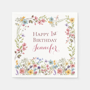 Serviette En Papier Serviettes pour 1er anniversaire Wildflower Fleurs