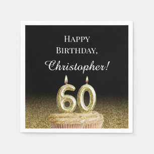 Serviette En Papier Serviettes pour 60e anniversaire noir et or