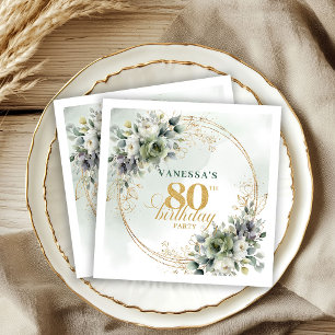 Serviette En Papier Serviettes pour 80e anniversaire au feuillage vert