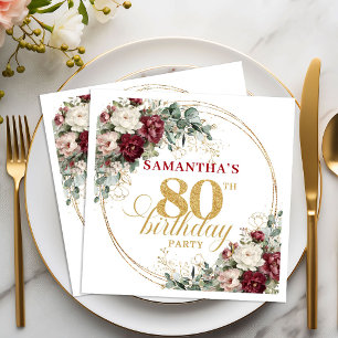 Serviette En Papier Serviettes pour 80e anniversaire Boho Bourgogne Ve