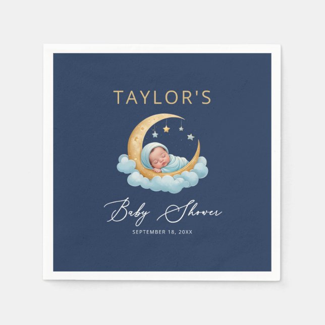Serviette En Papier Serviettes pour Baby Shower Ciel de Nuit avec Lune (Devant)