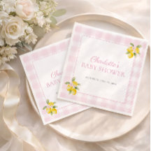 Serviettes pour Baby Shower Fille au Citron Gingha