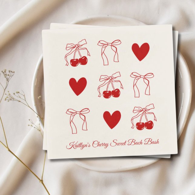Serviette En Papier Serviettes pour enterrement de vie de jeune fille  (Red Bow Cherry Sweet Bachelorette Party Napkins
)