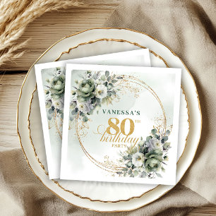 Serviette En Papier Serviettes pour fête d'anniversaire 80 ans Floral