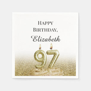 Serviette En Papier Serviettes pour le 97e anniversaire blanc et or