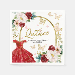 Serviette En Papier Serviettes pour Quinceañera Papillon de Robe Rouge