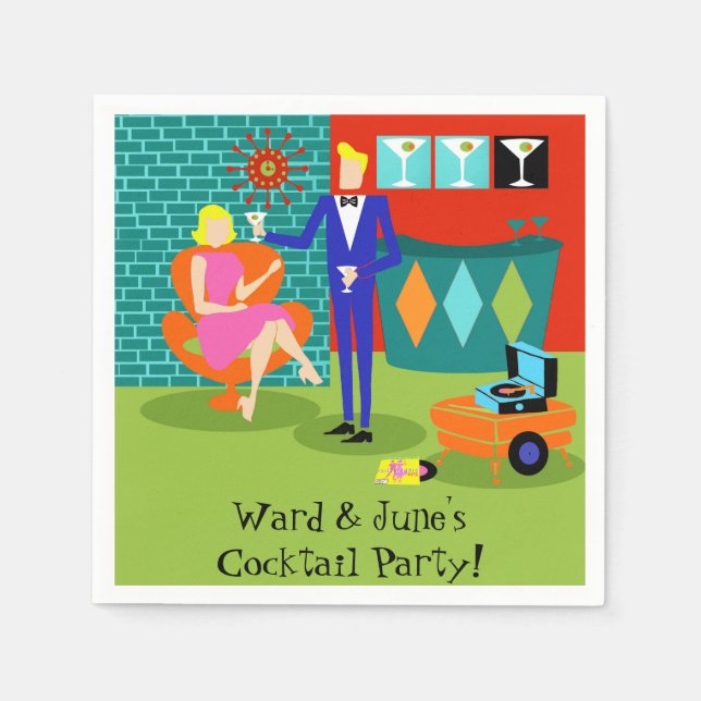 Serviette En Papier Serviettes Retro Martini Couple Papier personnalis (Devant)