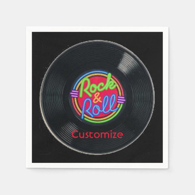 Serviette En Papier Serviettes Retro Rock et Roll Vinyl personnalisées (Devant)
