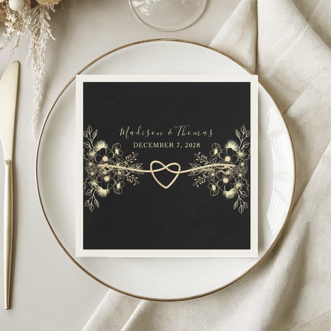 Serviette En Papier Serviettes romantiques de Mariage noir (Créateur téléchargé)