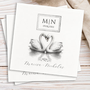 Serviette En Papier Serviettes romantiques Mariage de cygne Noir & B