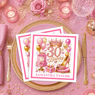 Serviette En Papier Serviettes rose et or pailletées pour 30e annivers