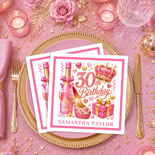 Serviette En Papier Serviettes Rose Gold Rose Clair Pailletées 30ème A