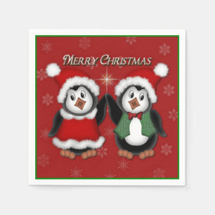 Serviette En Papier Serviettes rouges de Joyeux Noël de pingouins