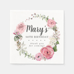 Serviette En Papier Serviettes Rustique rose floral 90e anniversaire d