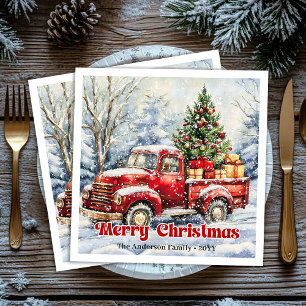 Serviette En Papier Serviettes rustiques de Noël avec scène de camion 