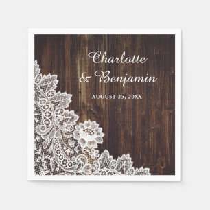 Serviette En Papier Serviettes rustiques en bois et Mariage dentelle