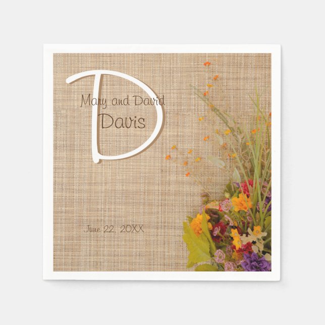 Serviette En Papier Serviettes Rustiques Fleurs d'Automne Mariage (Devant)