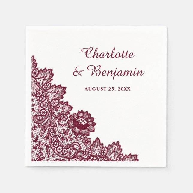 Serviette En Papier Serviettes Rustiques Mariage de dentelle Bourgogne (Devant)