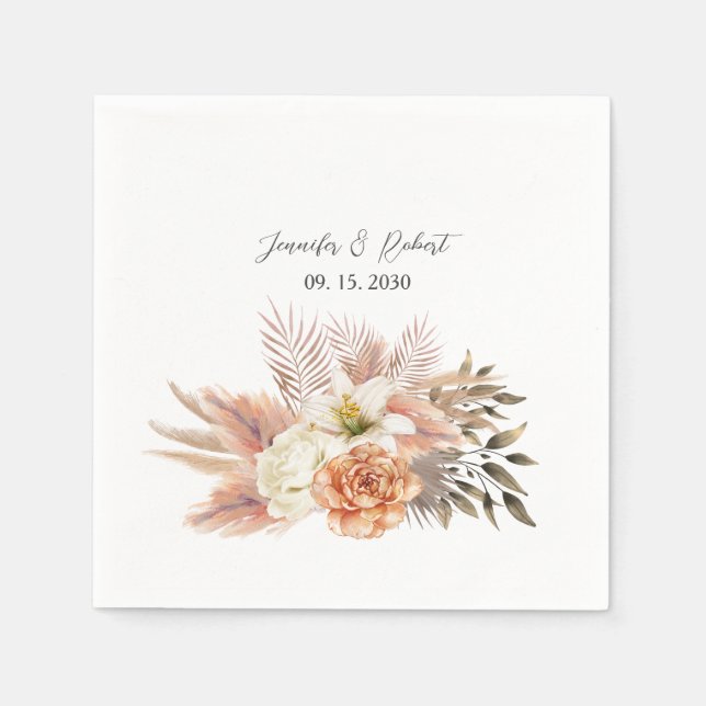 Serviette En Papier Serviettes Rustiques Mariage Floral Peach (Devant)