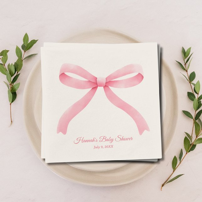 Serviette En Papier Serviettes simples Baby shower de fille à cou rose (Simple Pink Bow Girly Baby Shower Napkins)