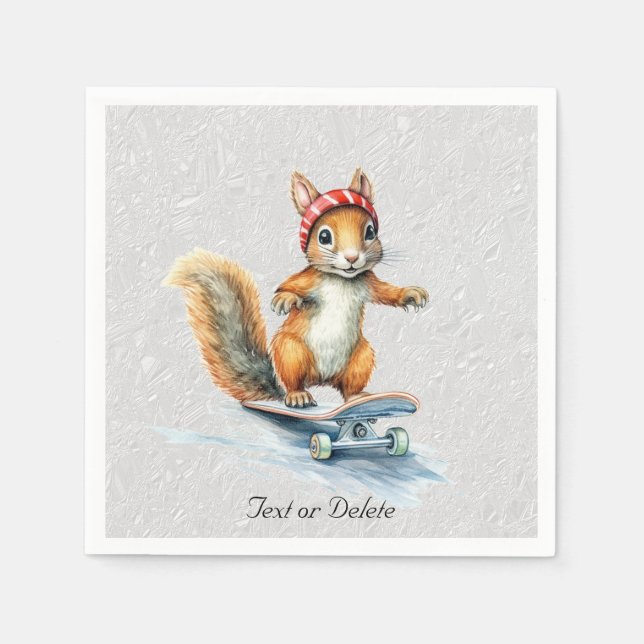 Serviette En Papier Serviettes skateboard écureuil aquarelle (Devant)