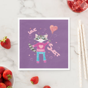 Serviette En Papier Serviettes violettes Saint-Valentin avec raton lav