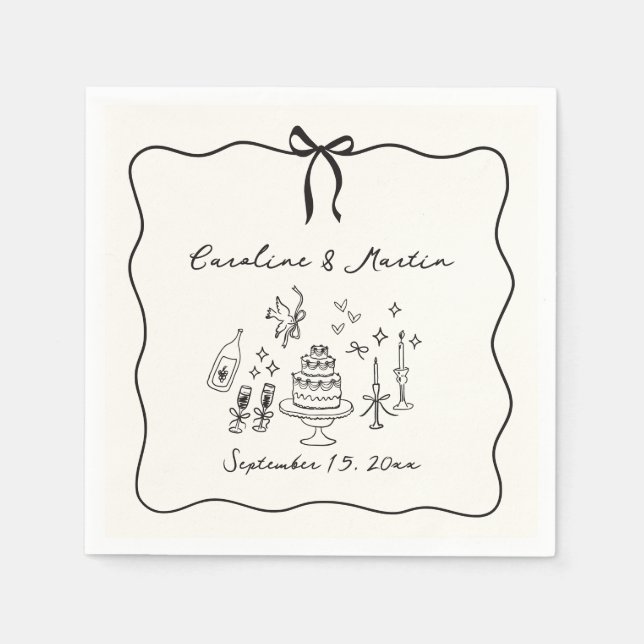 Serviette En Papier serviettes Whimsical, dessinées à la main mariage (Devant)