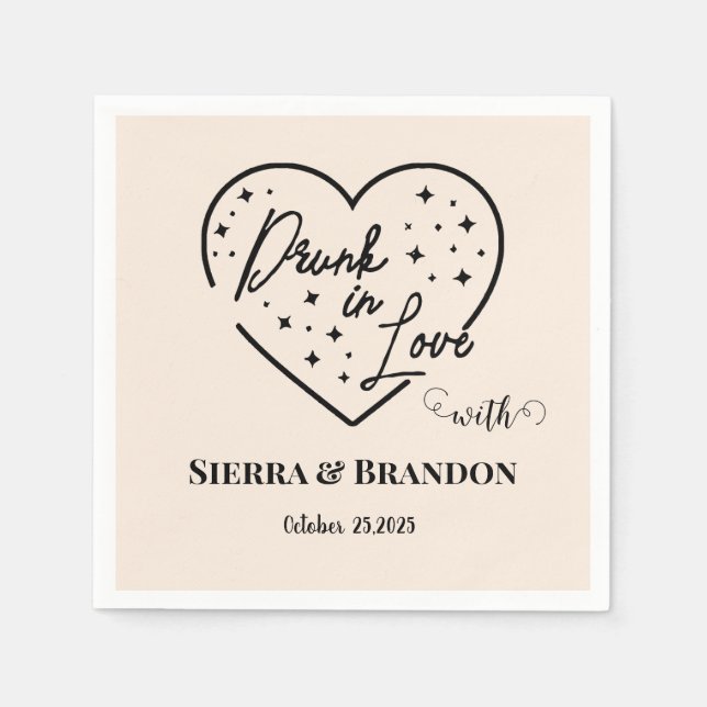 Serviette En Papier Servir dans l'amour Noir & Beige Mariage Monogramm (Devant)
