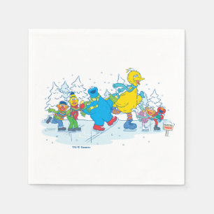 Serviette En Papier Sesame Street   Amis patinant sur glace