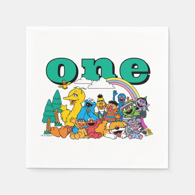 Serviette En Papier Sesame Street Characters & Street Sign Birthday Na (Devant)