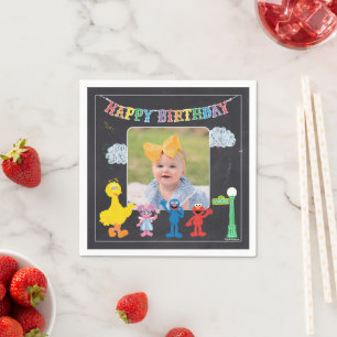 Serviette En Papier Sesame Street Pals Chalkboard Arc-en-ciel Annivers