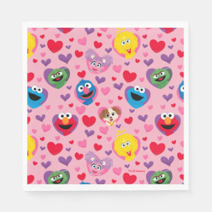 Serviette En Papier Sesame Street Valentine Hearts Motif