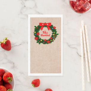 Serviette En Papier Set Feliz Navidad Merry Christmas Wreath