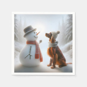 Serviette En Papier Setter irlandais de Noël avec Snowman