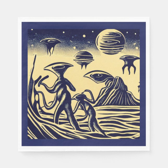 Serviette En Papier SF - Aliens Sur Une Planète Étrange Bois 1 (Devant)