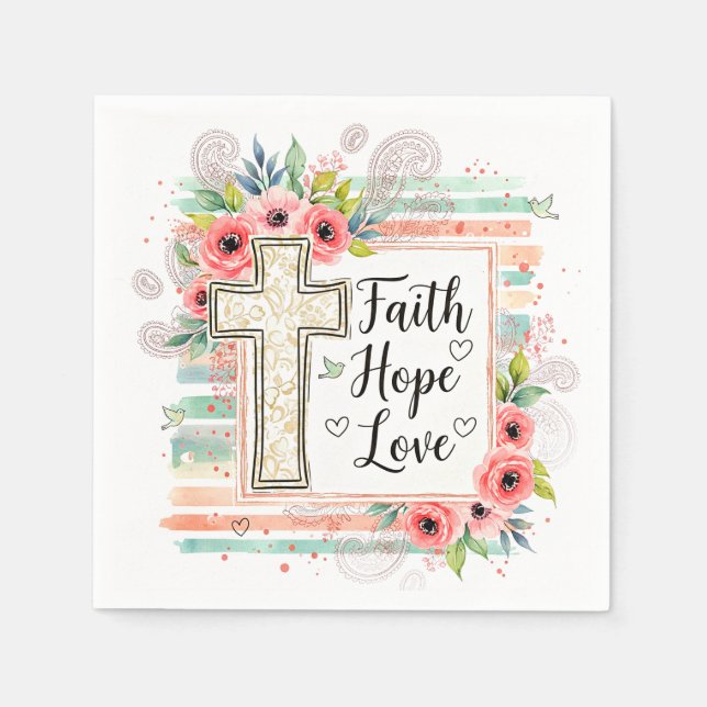 Serviette En Papier Shabby Chic floral Faith Hope Love (Devant)