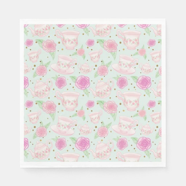 Serviette En Papier Shabby Chic Mint Et Gold Tea Party (Devant)