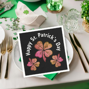 Serviette En Papier Shamrock Clover rose noir Saint Patrick`s Day