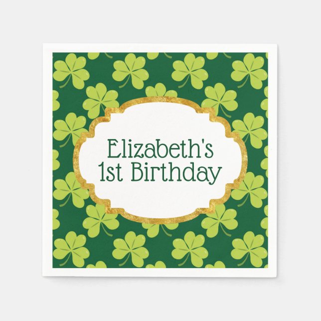 Serviette En Papier Shamrock de Clover Vert mignon Anniversaire Motif (Devant)