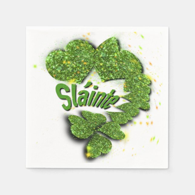 Serviette En Papier Shamrocks verts | Coeurs étincelants Shainte (Devant)