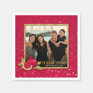 Serviette En Papier Shana Tova Gold Parties scintillant rouge Photo gr