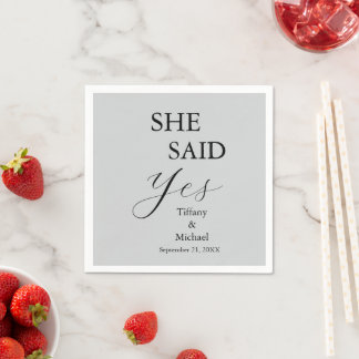 Serviette En Papier She Said Yes Bridal Shower Grey