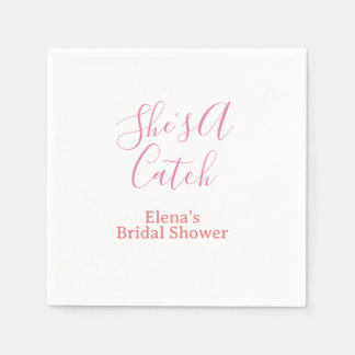 Serviette En Papier she's a catch bridal shower name date pink purple 