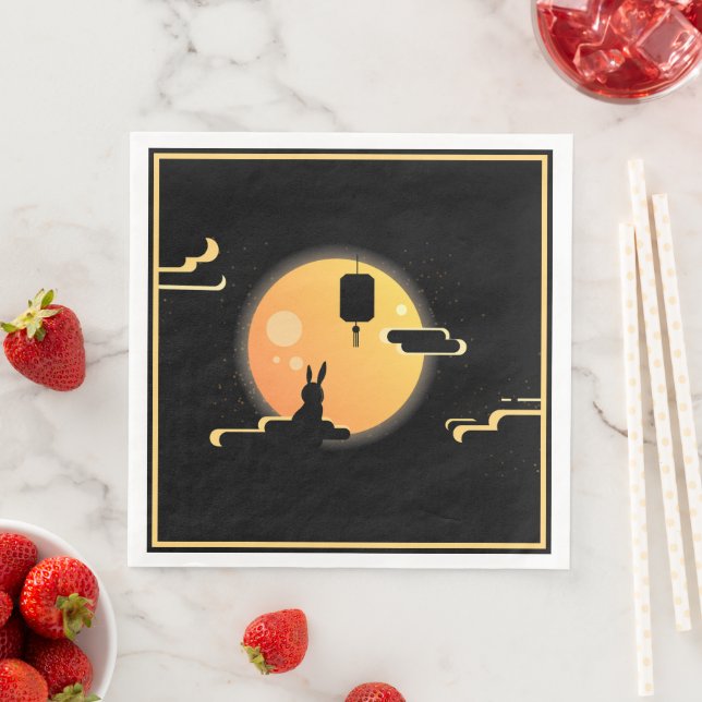 Serviette En Papier Shine Moon Rabbit - Black Sky Mid-Autumn Festival (En situation)