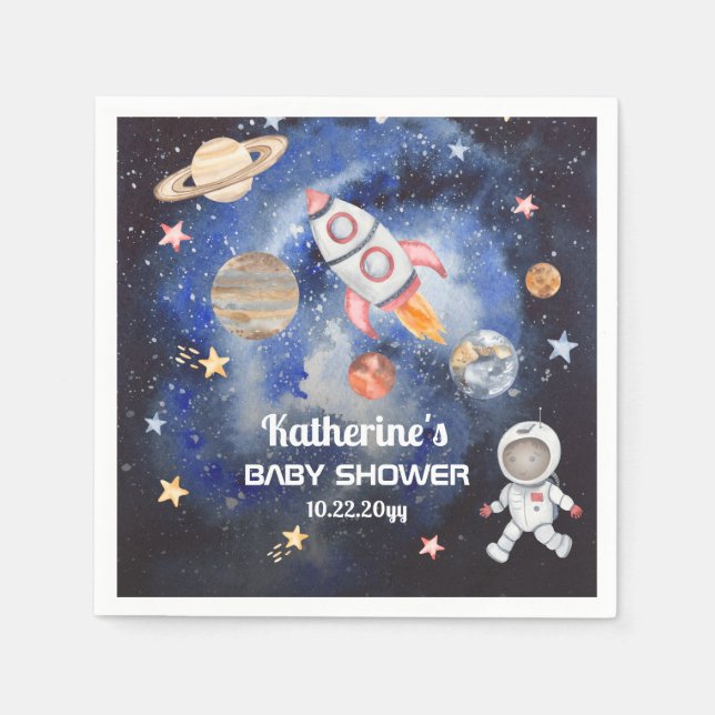 Serviette En Papier Shower Baby Boy Rocket Planets (Devant)