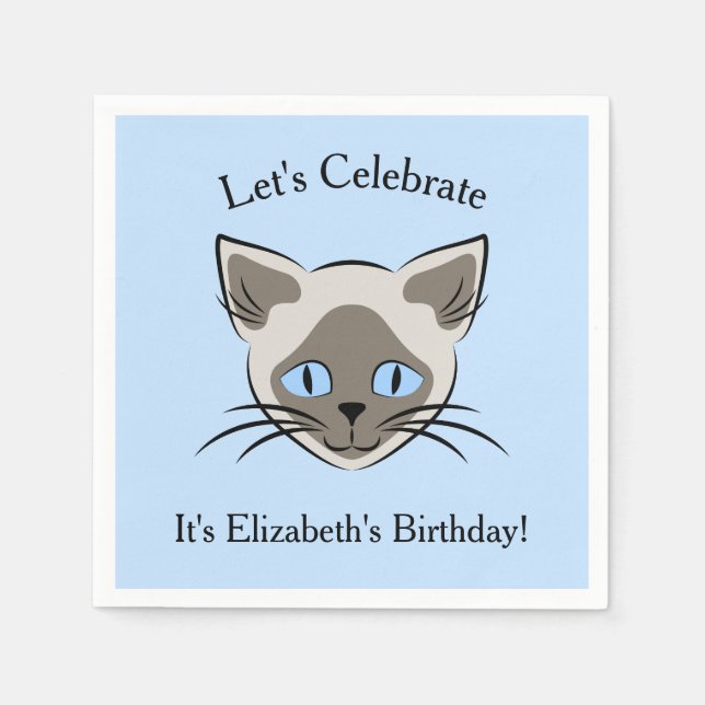 Serviette En Papier Siamese Blue Eyed Chat Visage graphique Anniversai (Devant)